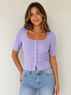 Scoop Lilac Ribbed Short Sleeve Cardigan
